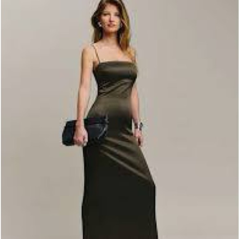 Reformation Frankie Satin Dress in Pine Tree